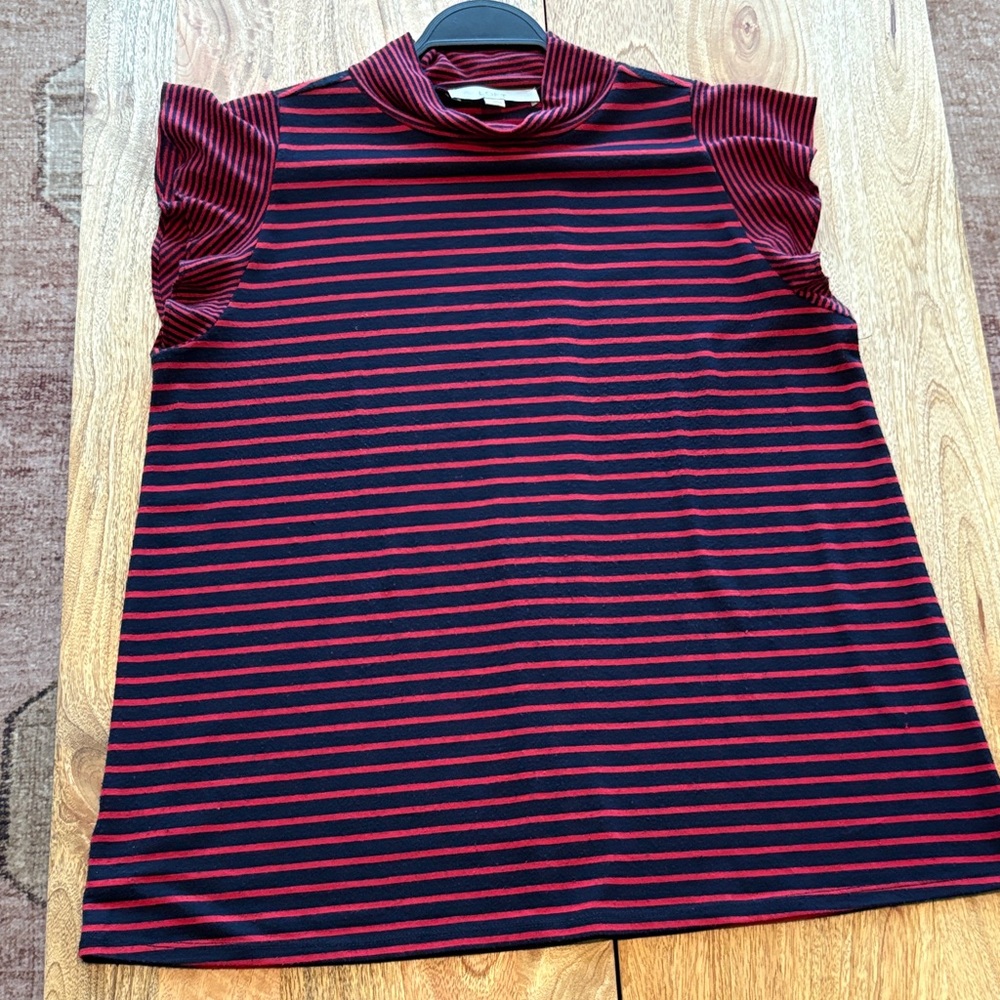 LOFT Red and Navy Blue Striped Top